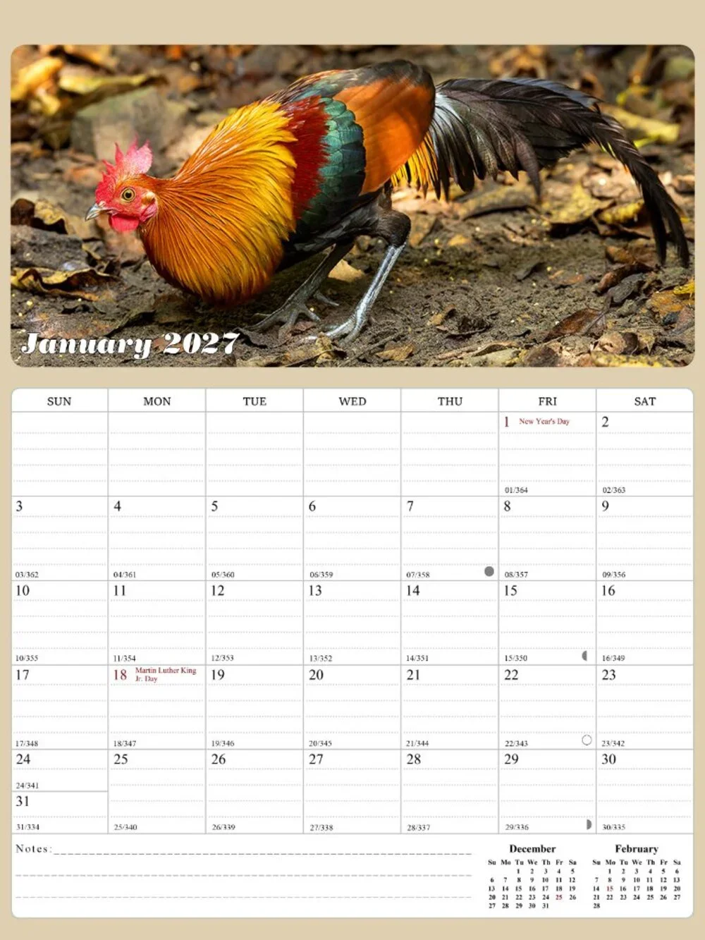 2027 Calendar Magnetic Peel & Stick 12 Months 8.5